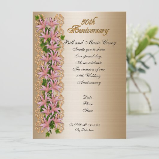 50周年記念パーティの招待状エレガントフローラ 招待状 (スタンド正面)