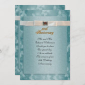 50周年記念パーティの招待状フォーマルティール(緑がかった色)青 招待状 (正面/裏面)