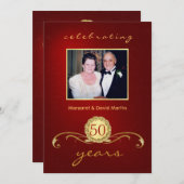 50周年記念パーティの招待状-エレガント赤 招待状 (正面/裏面)
