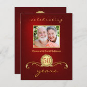50周年記念パーティの招待状-エレガント赤 招待状 (正面/裏面)