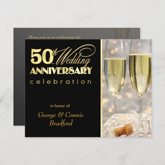 50周年記念パーティの招待状-黒金ゴールド 招待状 (正面/裏面)