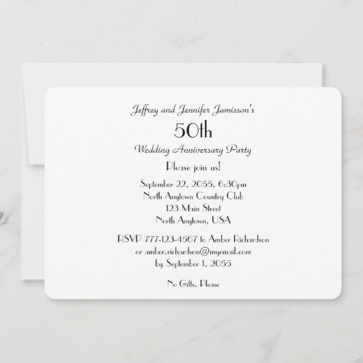 50周年記念パーティーエレガントホワイトフローラ 招待状 (裏面)