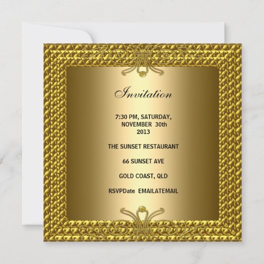 50周年記念パーティーエレガント金ゴールドアールデコ 招待状 (裏面)