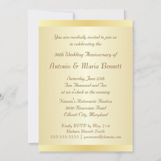 50周年記念パーティーエレガント金ゴールド招待状 招待状 (裏面)