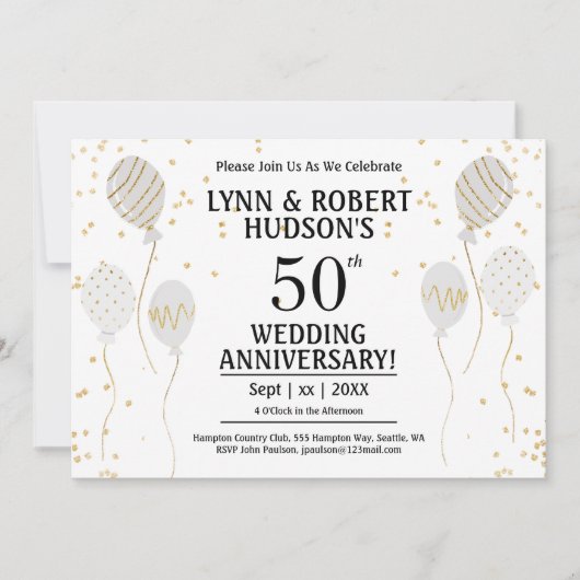 50周年記念パーティーエレガント金ゴールド 招待状 (正面)