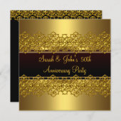 50周年記念パーティーブラック金ゴールドレース 招待状 (正面/裏面)