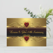 50周年記念パーティーブラック金ゴールド赤いハート 招待状 (スタンド正面)