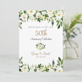 50周年記念パーティーホワイトフローラモノグラム 招待状 (スタンド正面)