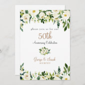 50周年記念パーティーホワイトフローラモノグラム 招待状 (正面/裏面)