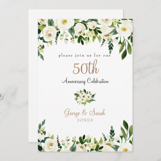 50周年記念パーティーホワイトフローラ 招待状 (正面/裏面)