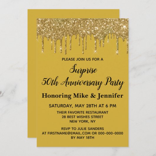 50周年記念パーティー金ゴールドブラック50 招待状 (正面/裏面)