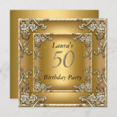 50周年記念パーティー金ゴールド招待状 招待状 (正面/裏面)