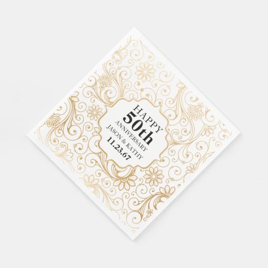 50周年記念パーティー金ゴールド旋回パターン スタンダードランチョンナプキン (角)