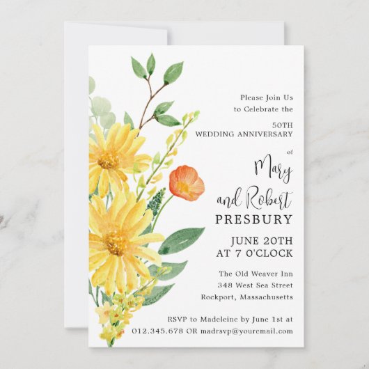 50周年記念パーティー黄フローラ 招待状 (正面)