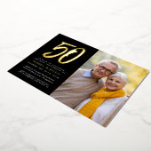 50周年記念パーティー1枚フォトブラック金ゴールド 箔招待状 (回転した状態)