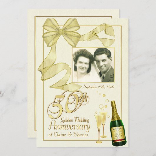 50周年記念パーティー – 写真ファンシー招待状 招待状 (正面/裏面)