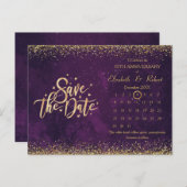 50周年記念パープル結婚ズの日付カレンダー 案内ポストカード (正面/裏面)