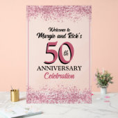 50周年記念ピンクフェイクグリッター歓迎サイン アクリルサイン (ウェディング)