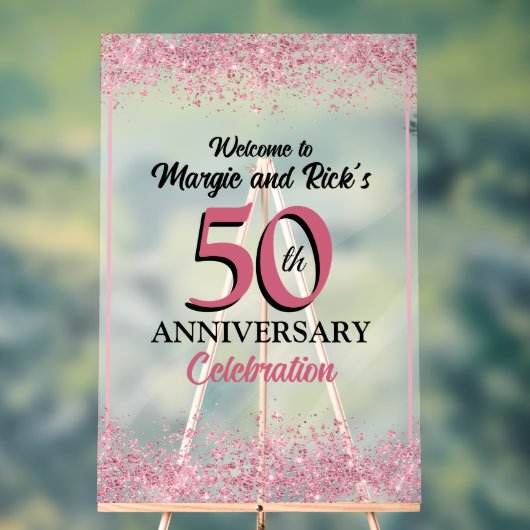 50周年記念ピンクフェイクグリッター歓迎サイン アクリルサイン (ニュートラル)