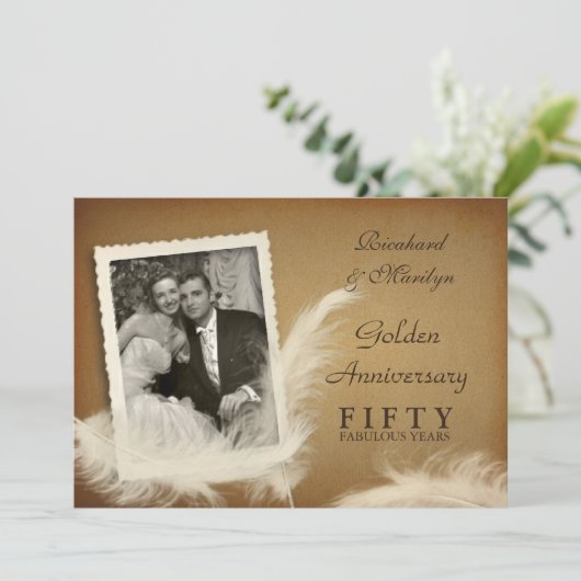 50周年記念フェザーファンシーフォト招待状 招待状 (スタンド正面)