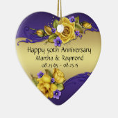 50周年記念フォトイエローローズパープルパンジー セラミックオーナメント (右)