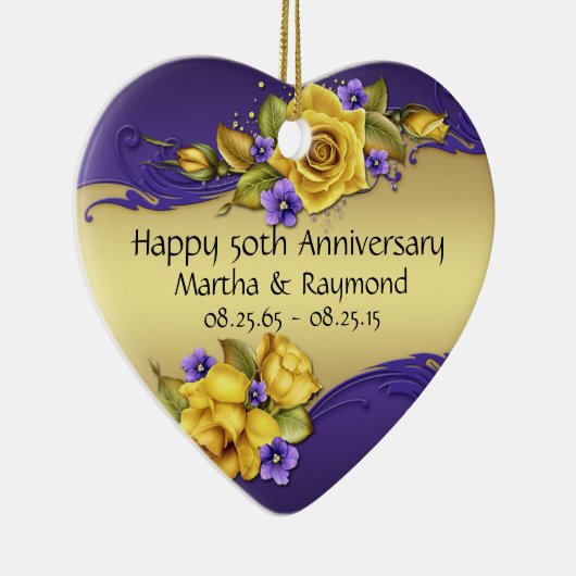 50周年記念フォトイエローローズパープルパンジー セラミックオーナメント (右)