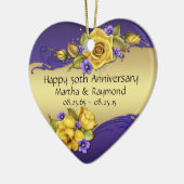 50周年記念フォトイエローローズパープルパンジー セラミックオーナメント (左)