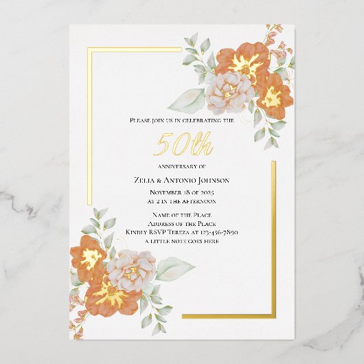 50周年記念フローラリースフォイル招待状 箔招待状 (正面)