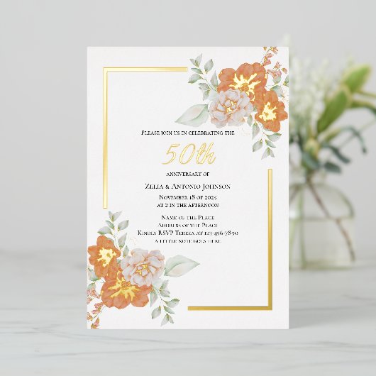 50周年記念フローラリースフォイル招待状 箔招待状 (立ち正面)