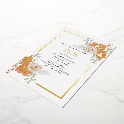 50周年記念フローラリースフォイル招待状 箔招待状 (回転した状態)