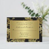 50周年記念ブラックカードと金ゴールドフローラRSVPカード 出欠カード (スタンド正面)