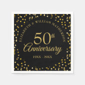 50周年記念ブラック金ゴールドラブハート紙吹雪 スタンダードカクテルナプキン (正面)