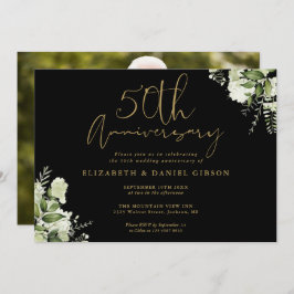 50周年記念ブラック&金ゴールドグリーンリー写真 招待状