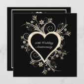 50周年記念ブラック、金ゴールドハート招待状 招待状 (正面/裏面)