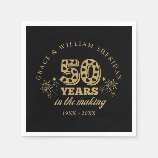 50周年記念ブラック&金ゴールド スタンダードカクテルナプキン (正面)