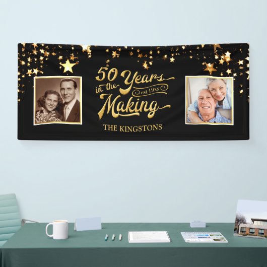 50周年記念ブラック&金ゴールドThen & Nowの写真 横断幕 (トレードショー)