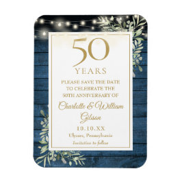 50周年記念ブルーな無骨な木の結婚記念日カード マグネット