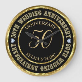 50周年記念メタリック金ゴールド&ブラック ラージ壁時計