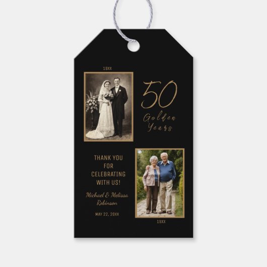 50周年記念メッセージカード – その後と今の写真 ギフトタグ (正面)