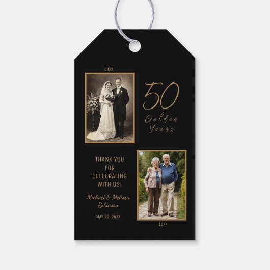 50周年記念メッセージカード – その後と今の写真 ギフトタグ (裏面)