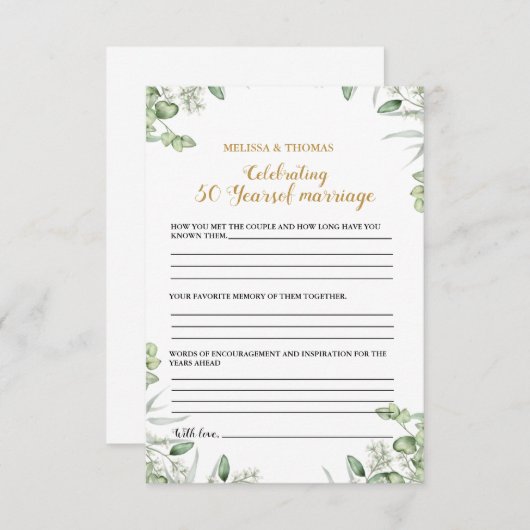 50周年記念モダンパーティーのゲームカード アドバイスカード (正面/裏面)