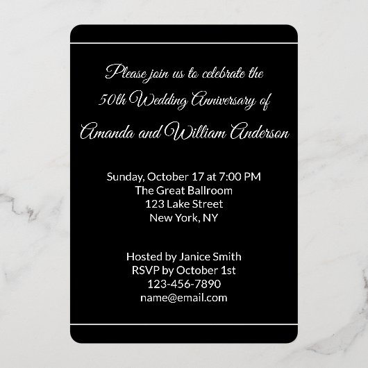 50周年記念モノグラムワイングラス応援金ゴールド 箔招待状 (裏面)