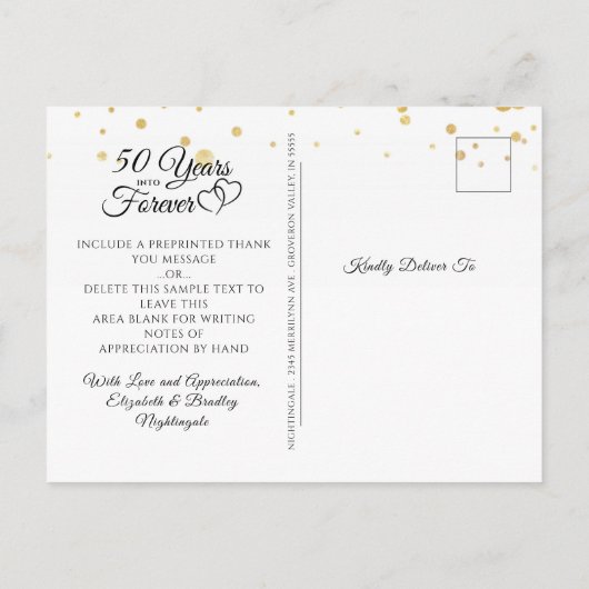 50周年記念モノグラム金ゴールドハートありがとう ポストカード (裏面)