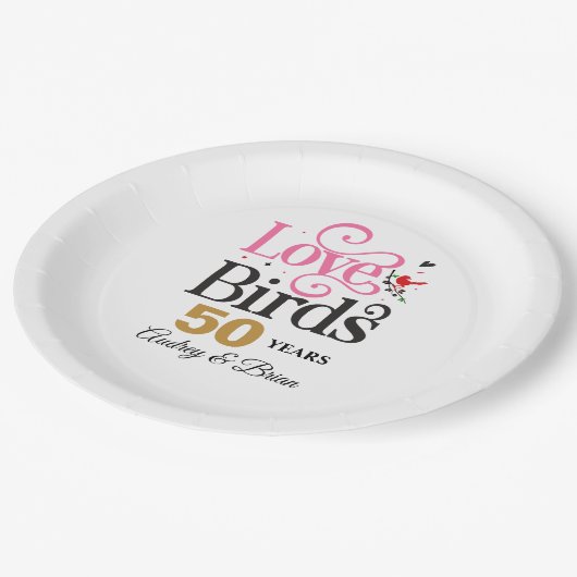 50周年記念ラブバードパーソナライズされた ペーパープレート (アングル)