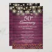 50周年記念レッドウッド素朴金ゴールドハート 招待状 (正面/裏面)