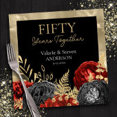 50周年記念レッドブラック金ゴールドフローラ スタンダードカクテルナプキン