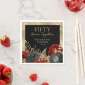 50周年記念レッドブラック金ゴールドフローラ スタンダードカクテルナプキン (インサイチュ)