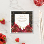 50周年記念レッド金ゴールドフローラナプキンス スタンダードカクテルナプキン (インサイチュ)