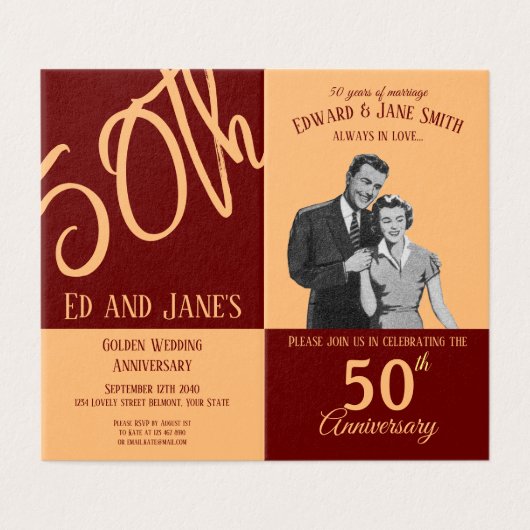 50周年記念ヴィンテージイラストレーション折りカード (外部フラット)