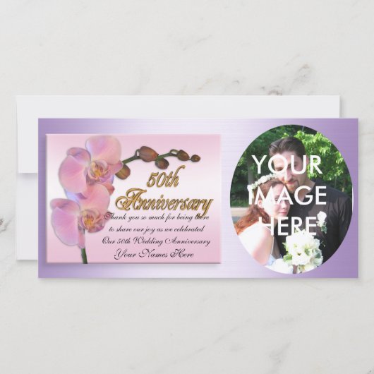 50周年記念写真感謝ピンクの蘭 サンキューカード (正面)